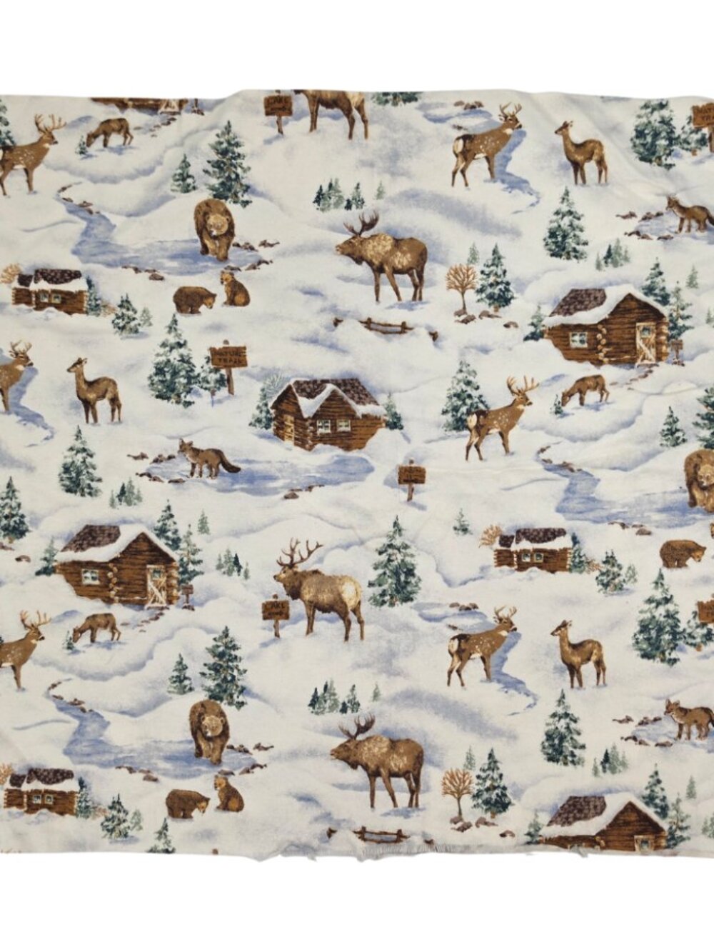 Fabric Traditions 1 Yard Soft Cotton Flannel Winter Snow Lake Cabin Scene Deer
